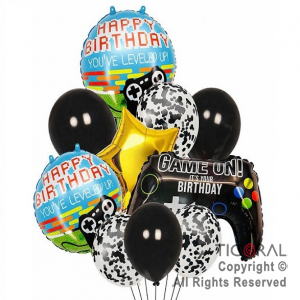 SET DE GLOBOS METALIZADOS PLAY STATION Y LATEX CON CONFETI x 10 UNIDADES